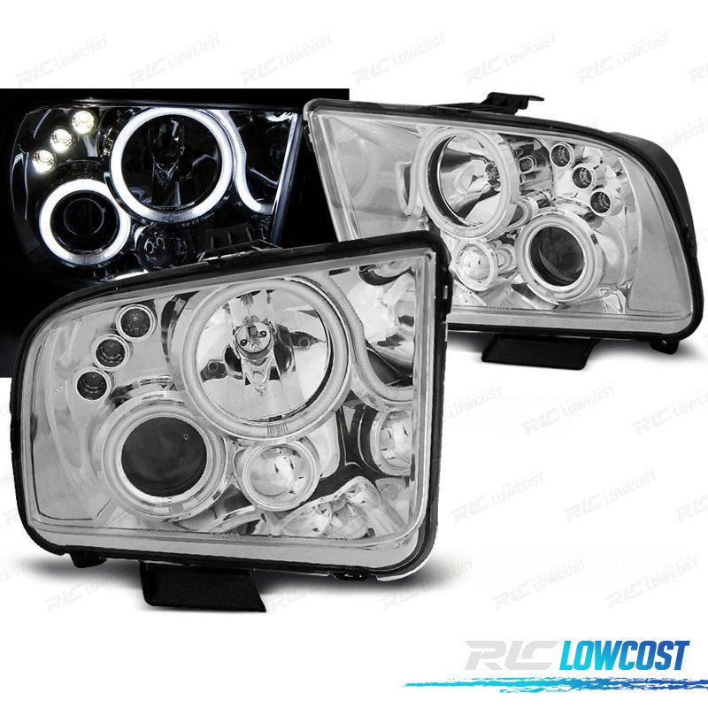 Faros FORD Mustang 04-09 OJOS Angel LED Cromados | TDH Performance