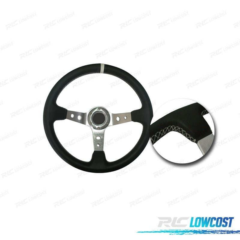 Volante Invertido PIEL Sintetica Negro Brazos Plateados Y Ribete Blanco WRC3 | TDH Performance