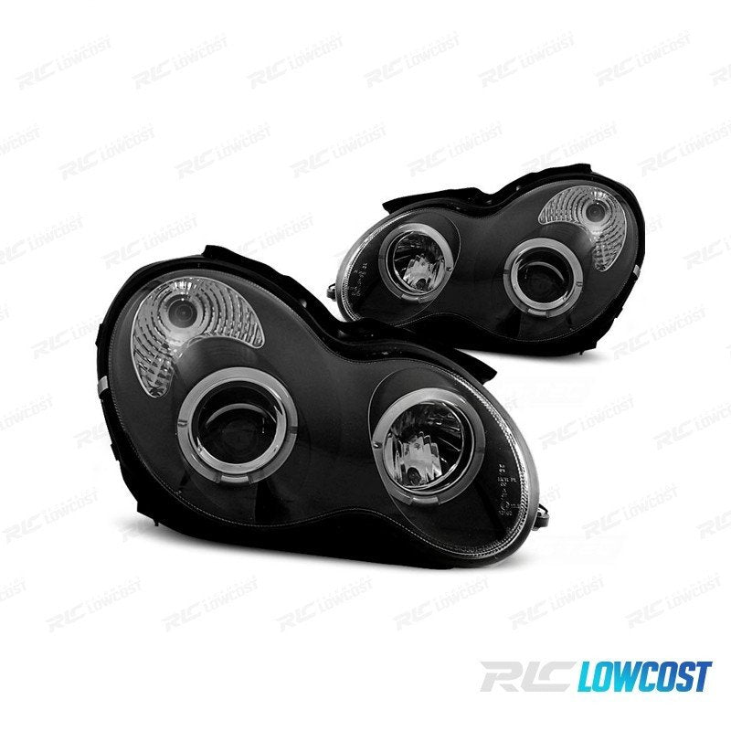 Faros Mercedes Clase C W203 00-07 OJOS Angel Fondo Negro | TDH Performance