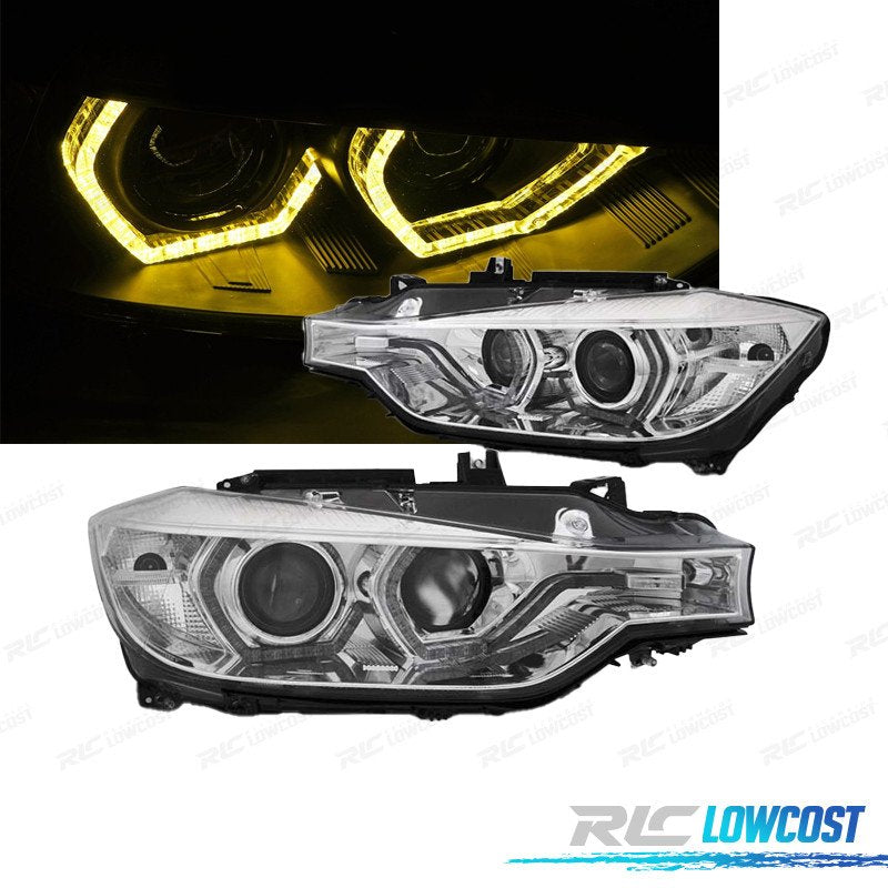 Faros BMW F30 F31 11-15 Angel EYES LUZ Diurna LED Amarilla Fondo Cromo | TDH Performance