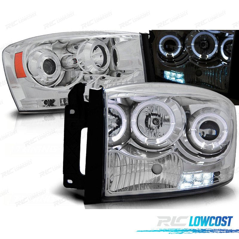 Faros PARA Dodge RAM 06-08 OJOS Angel Cromados | TDH Performance