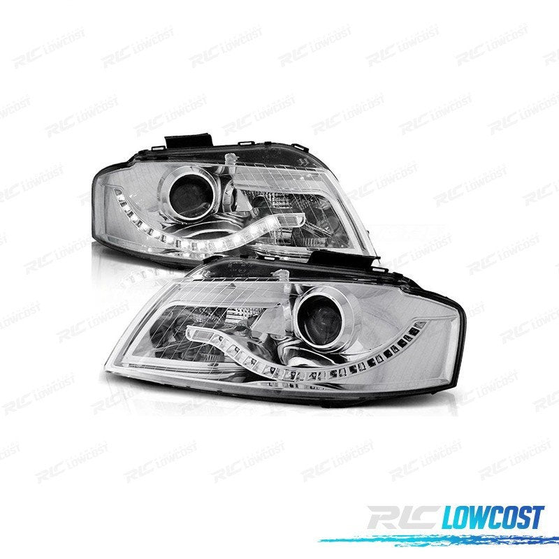 Faros AUDI A3 8P 03-08 LUZ LED Diurna Fondo Cromo | TDH Performance