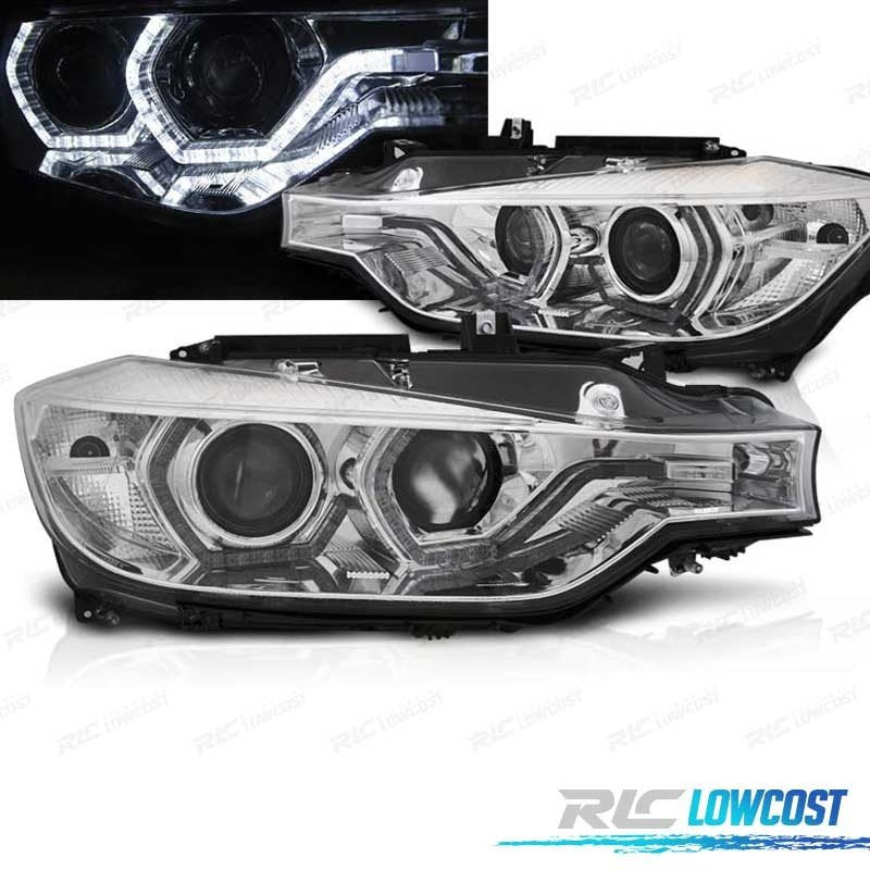 Faros BMW F30 F31 11-15 Xenon AFS OJOS Angel DRL LED Cromo Electrico | TDH Performance