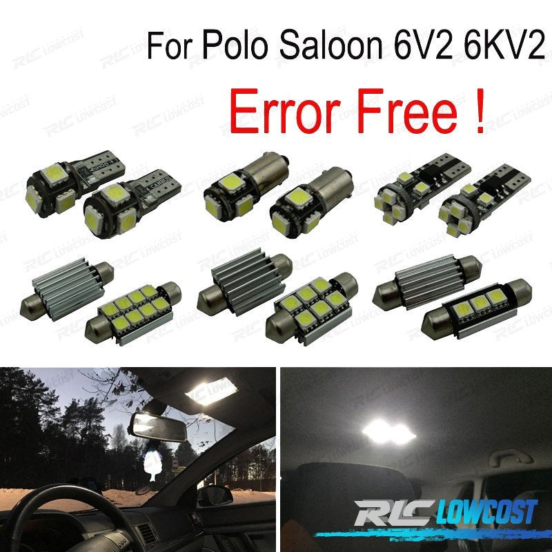 KIT 11 Bombillas LED Interior PARA Volkswagen VW POLO Clásico Saloon 6V2 6KV2 95-02 | TDH Performance