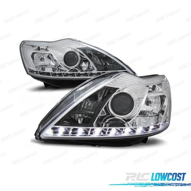 Faros FORD Focus 08-10 LUZ Diurna Fondo Cromo | TDH Performance
