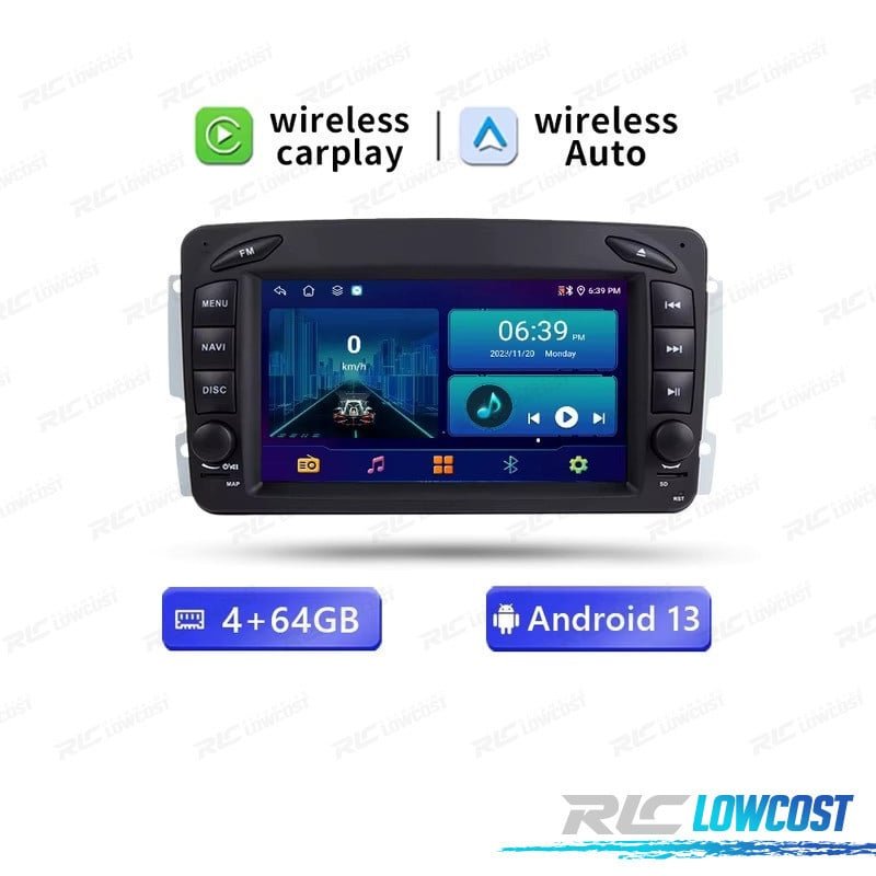 Radio GPS Android 13 PARA Mercedes W203 00-04 CLK W209 98-05 W168 98-02 W639 W463 98-06