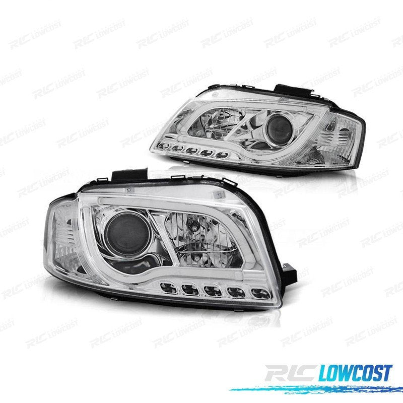 Faros AUDI A3 8P 03-08 LUZ Diurna TUBE Light Fondo Cromo | TDH Performance