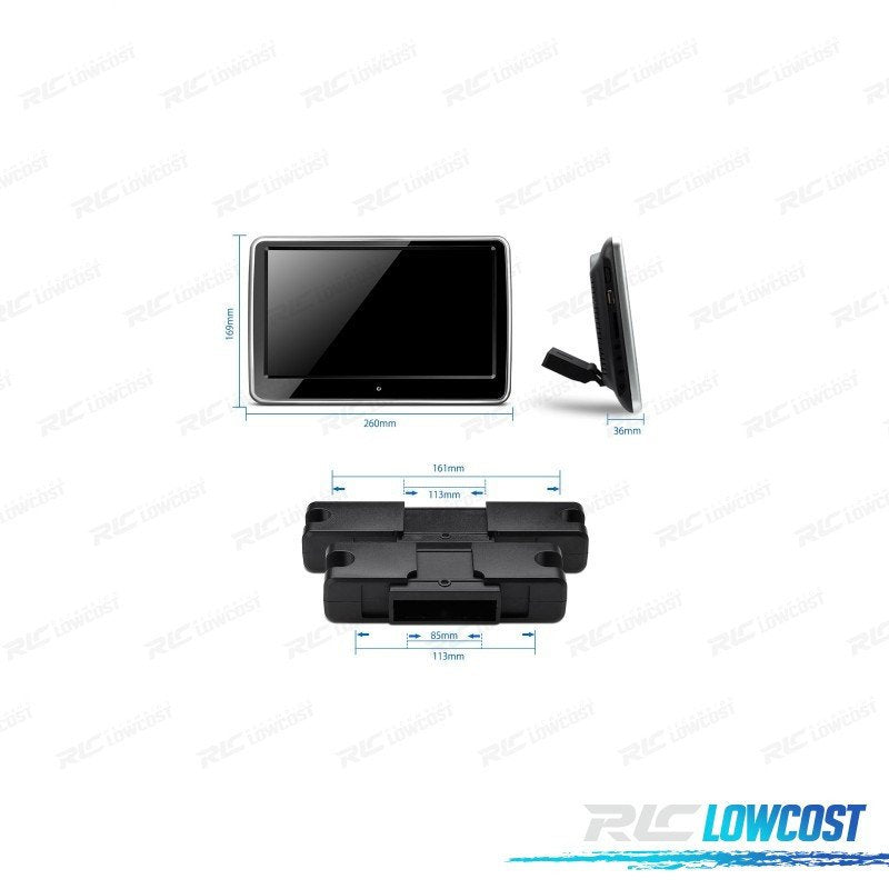 Pantalla Táctil DE 10,1" HD CON HDMI DVD Altavoces Y Soporte Reposacabezas