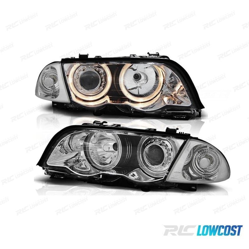 Faros BMW E46 98-01 OJOS Angel Halogeno Fondo Cromo | TDH Performance