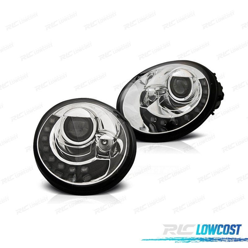 Faros Volkswagen VW Beetle 98-05 LUZ Diurna Fondo Cromo | TDH Performance