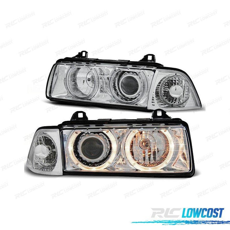 Faros BMW E36 90-99 OJOS Angel Halogeno Fondo Cromo | TDH Performance