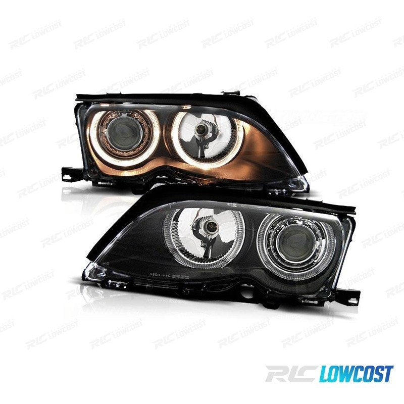 Faros BMW E46 01-05 OJOS Angel Fondo Negro Electrico | TDH Performance