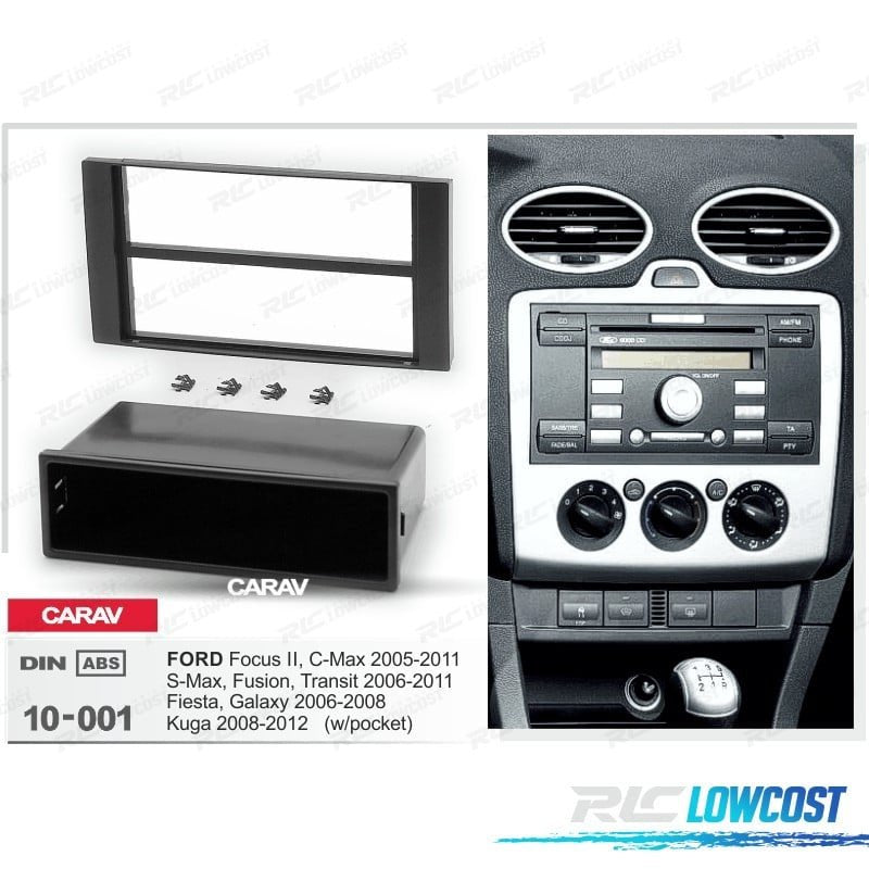 Marco Negro Radio 1-din PARA FORD Focus C-max S-max Fusion Transit Fiesta Galaxy KUGA CON Hueco