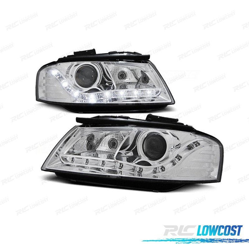 Faros AUDI A3 8P 03-08 Fondo Cromo LUZ Diurna LED | TDH Performance