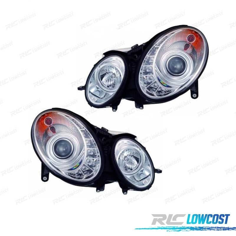 Faros Mercedes Clase E W211 02-06 LUZ Diurna Fondo Cromo | TDH Performance