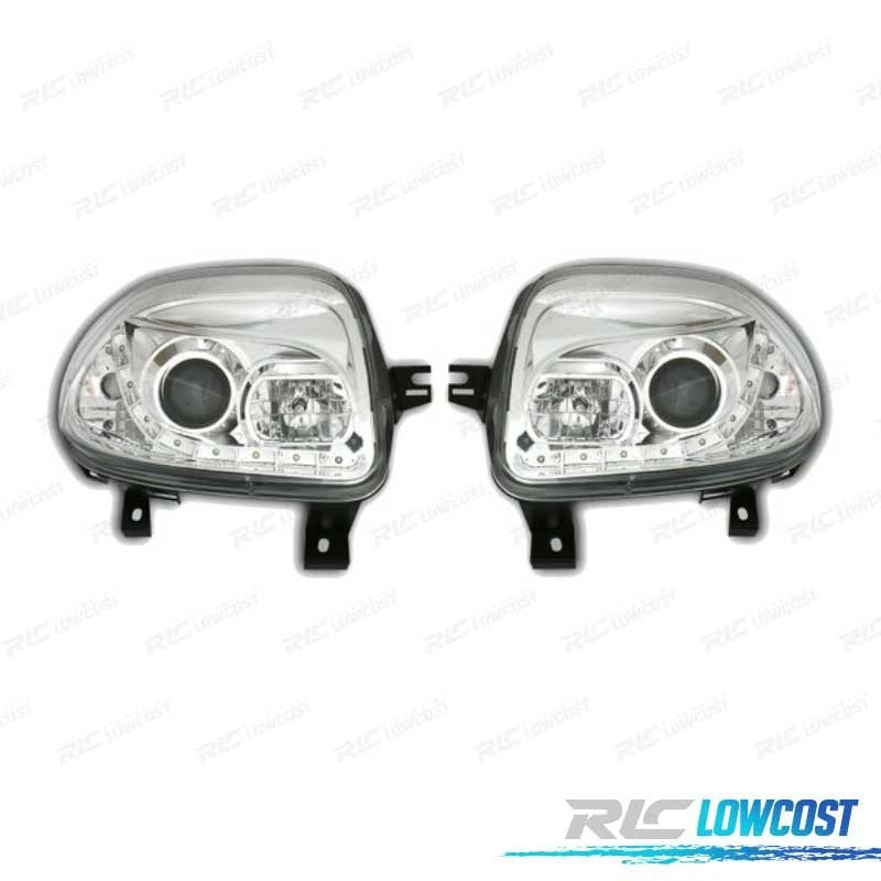 Faros Renault CLIO 98-01 LUZ Diurna LED Fondo Cromo | TDH Performance