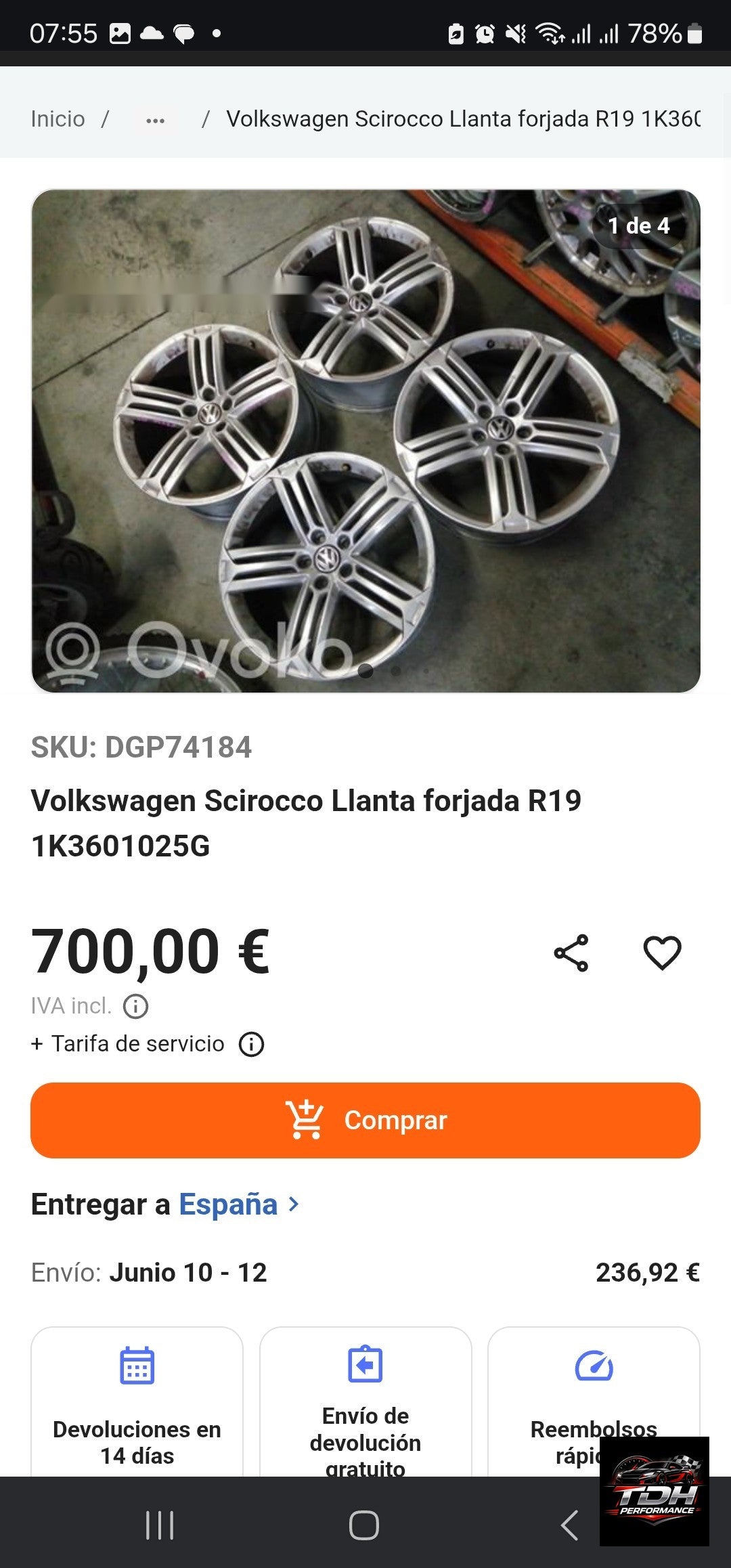 Llanta Volkswagen R19 original 5 tornillos