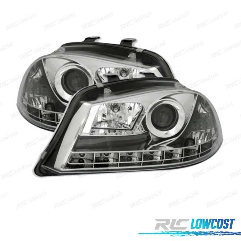 Faros SEAT Ibiza Cordoba 6L 02-08 LUZ Diurna LED Fondo Cromo | TDH Performance