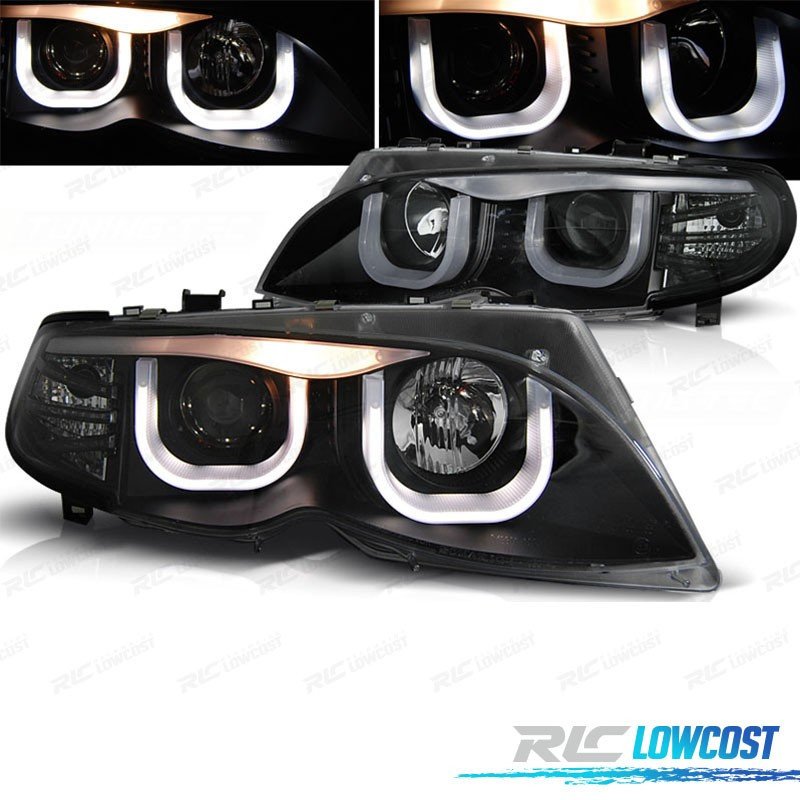 Faros BMW E46 01-05 OJOS Angel TUBE Light LED U Fondo Negro | TDH Performance
