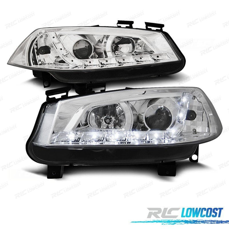 Faros Renault Megane 02-05 LUZ Diurna LED Fondo Cromo | TDH Performance
