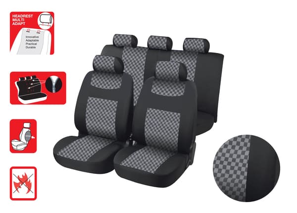 FUNDAS ASIENTO 11 PIEZAS AVIGNON NEGRO-CUADRO GRIS Accesoires VOITURE COMPLEMENTO INTERIOR