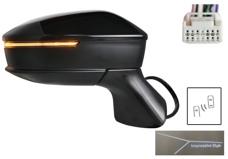 Retrovisor derecho, eléctrico, convexo, calefactado, imprimado, abatible eléctricamente, con intermitente, luz cortesía y side assist (10 pi